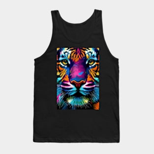 Pop Art Tiger Face In Vibrant Colors - A Unique and Playful Art Print For Animal Lovers Tank Top